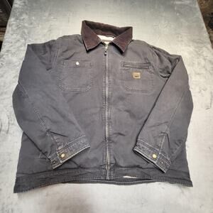 Field & Stream Jacket Mens 2XL Gray Bomber Sherpa Lined Canvas Corduroy Collar